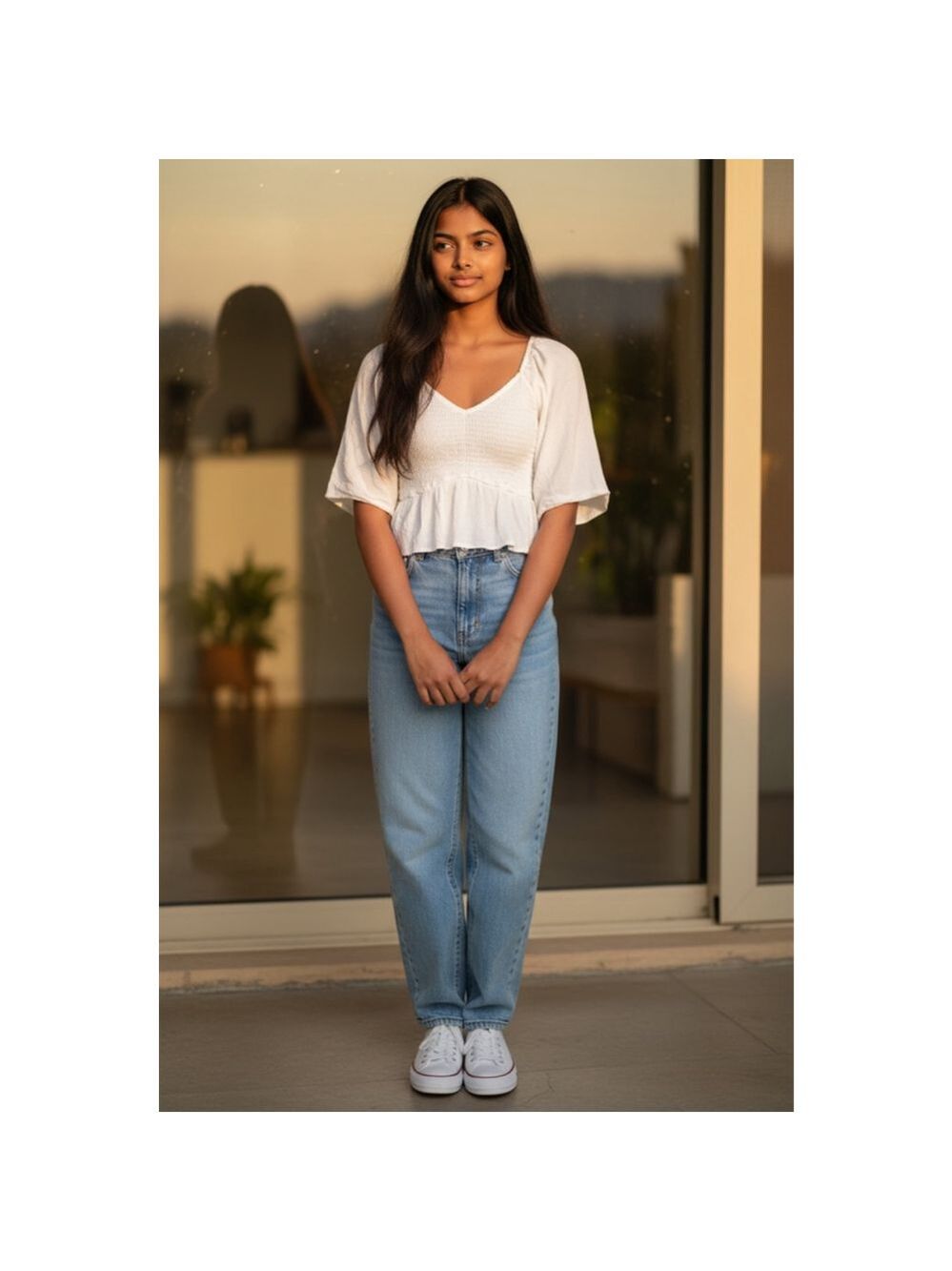 Hollister White Smocked Peplum Crop Top XL Boho Cottagecore